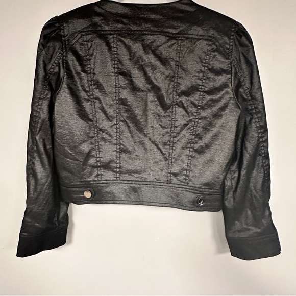 Bebe Black Women's  Crop / Moto  Shiny Metallic Black Jacket, Lined Like New! 10 - Picture 6 of 7